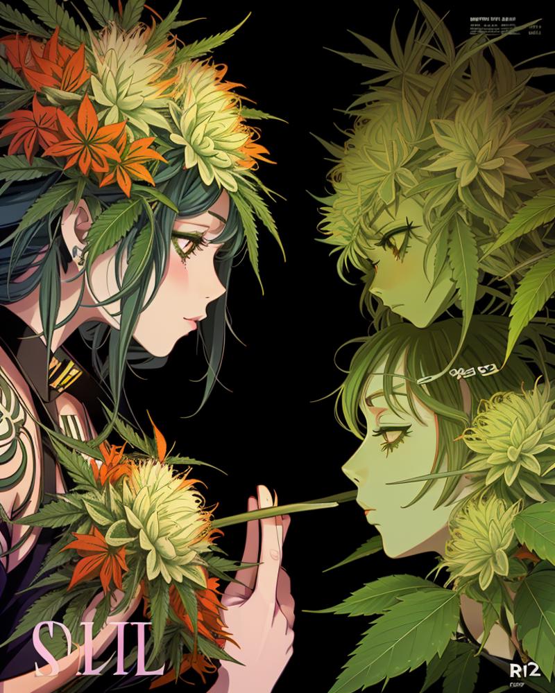 03937-1748984505-magazine cover about anime girls smoking marijuana, pot plant, huge cannabis flowers with dark leaves, animag, graphicdesign, co.png